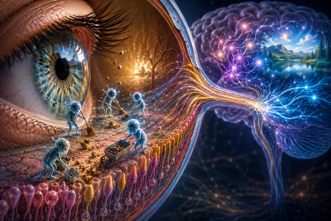 How We Actually "See". The Hidden Cleaning Crew Inside Your Eye and Brain